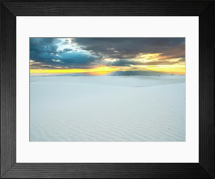 Framed Print : USA, New Mexico, White Sands National Park. Storm clouds over desert at sunrise Framed Print : USA, New Mexico, White Sands National Park. Storm clouds over desert at sunrise