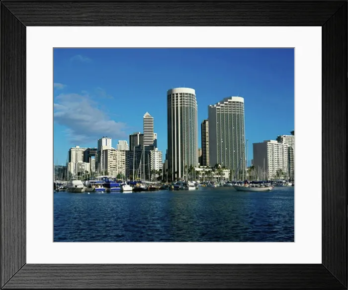 Framed Print : Buildings on the waterfront, Honolulu, Oahu, Hawaii, USA