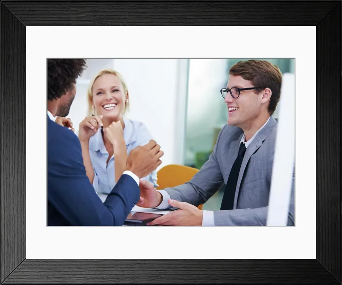 Framed Print : Discussion, happy and business people in office for meeting for website