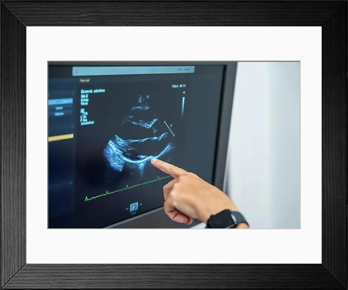Framed Print : Cardiology clinic with a new ultrasound machine for echocardiogram exams to clients Framed Print : Cardiology clinic with a new ultrasound machine for echocardiogram exams to clients