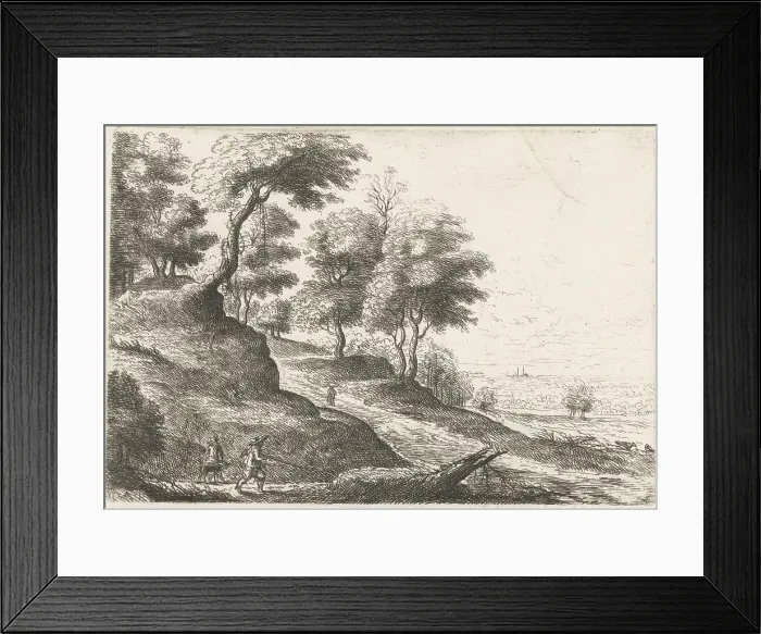 Framed Print : Landscape with two hunters and their dog Framed Print : Landscape with two hunters and their dog