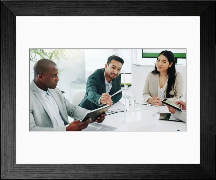 Framed Print : Business people, renewable energy and windmill in team discussion or meeting for proposal or planning Framed Print : Business people, renewable energy and windmill in team discussion or meeting for proposal or planning