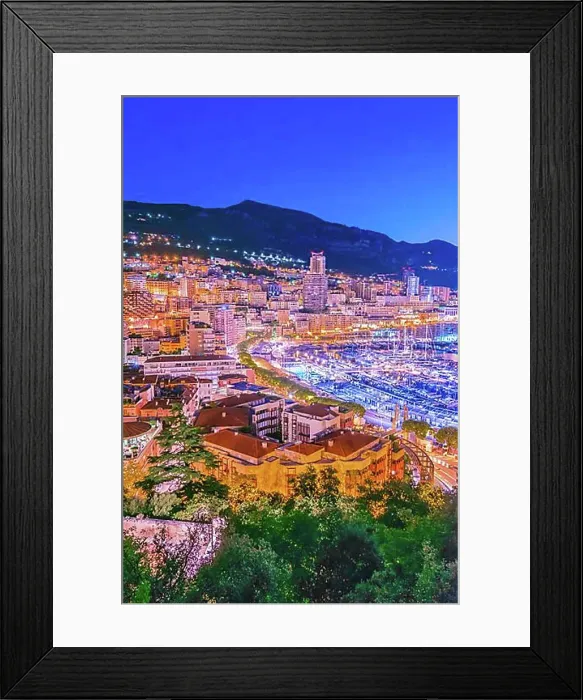 Framed Print : View of the city of Monaco on French Riviera after sunset
