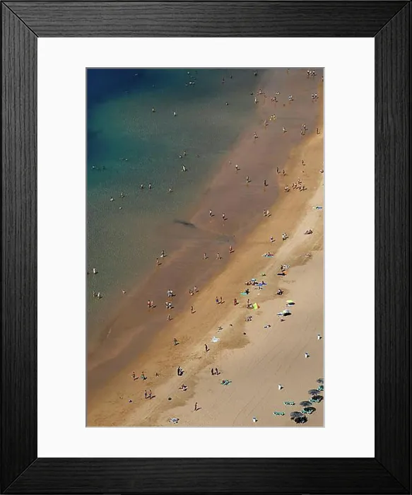 Framed Print : Aerial view, swimmers at the wide sandy beach Framed Print : Aerial view, swimmers at the wide sandy beach