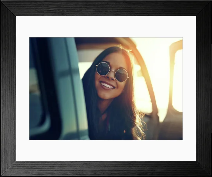 Framed Print : Road trip, break and woman with sunglasses in portrait for outdoor summer vacation Framed Print : Road trip, break and woman with sunglasses in portrait for outdoor summer vacation