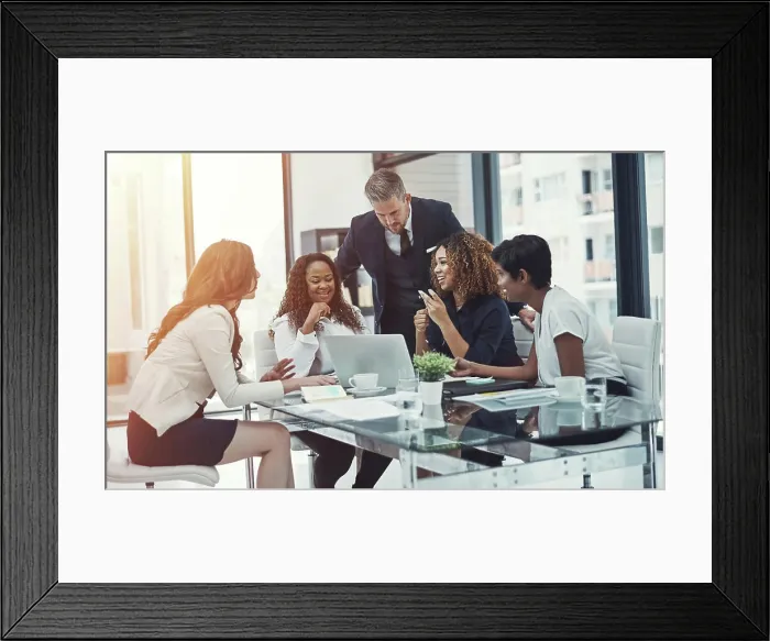 Framed Print : Team, planning and laptop with business people in meeting for advice Framed Print : Team, planning and laptop with business people in meeting for advice