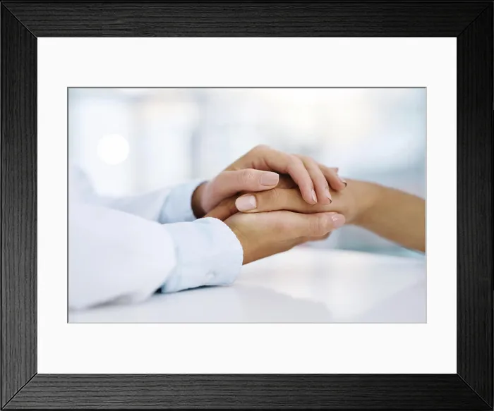 Framed Print : Hands, doctor and patient for healthcare