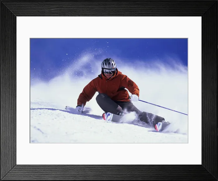 Framed Print : Man carving on his skis at Alta, Utah Framed Print : Man carving on his skis at Alta, Utah