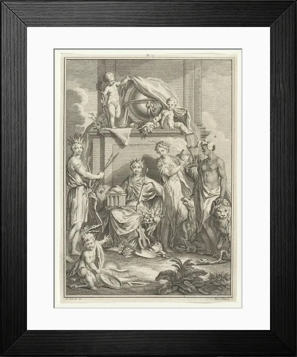 Framed Print : Allegorical performance with personnifications of four continents Framed Print : Allegorical performance with personnifications of four continents