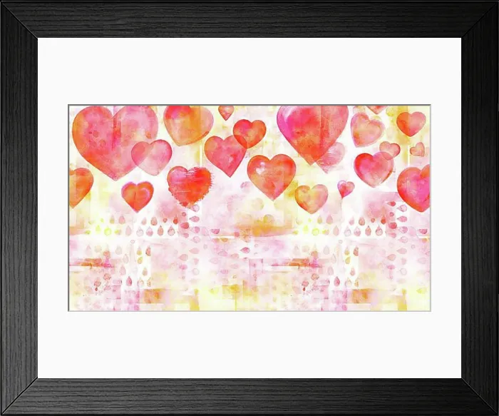 Framed Print : A frame with hand drawn watercolor hearts
