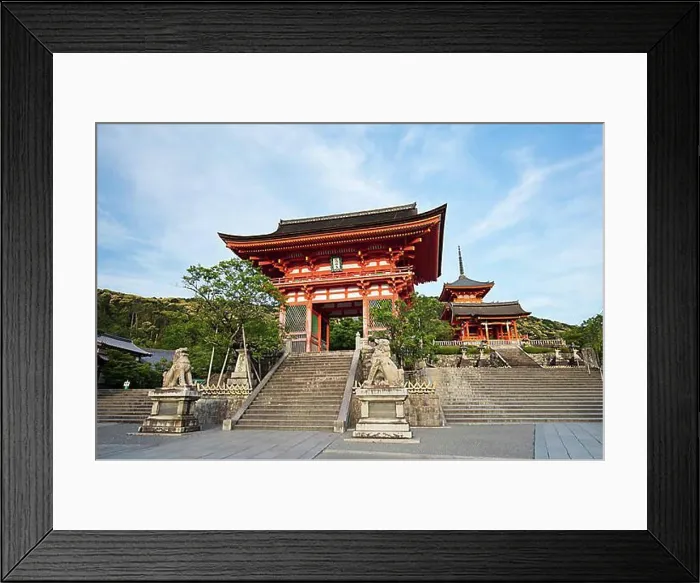 Framed Print : The iconic Kiyomizu-dera temple and mountain view on a sunny spring day in Kyoto, Japan, Asia Framed Print : The iconic Kiyomizu-dera temple and mountain view on a sunny spring day in Kyoto, Japan, Asia