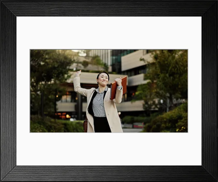 Framed Print : City, business and woman with celebration Framed Print : City, business and woman with celebration