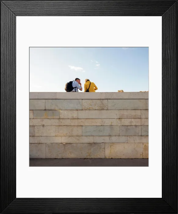 Framed Print : Stone wall with visitors. Campo das Cebolas - Portas do Mar Framed Print : Stone wall with visitors. Campo das Cebolas - Portas do Mar