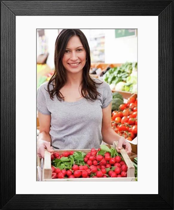 Framed Print : Woman with box of radish Framed Print : Woman with box of radish