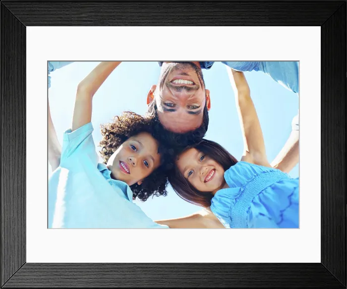 Framed Print : Hug, blue sky portrait and happy kids Framed Print : Hug, blue sky portrait and happy kids