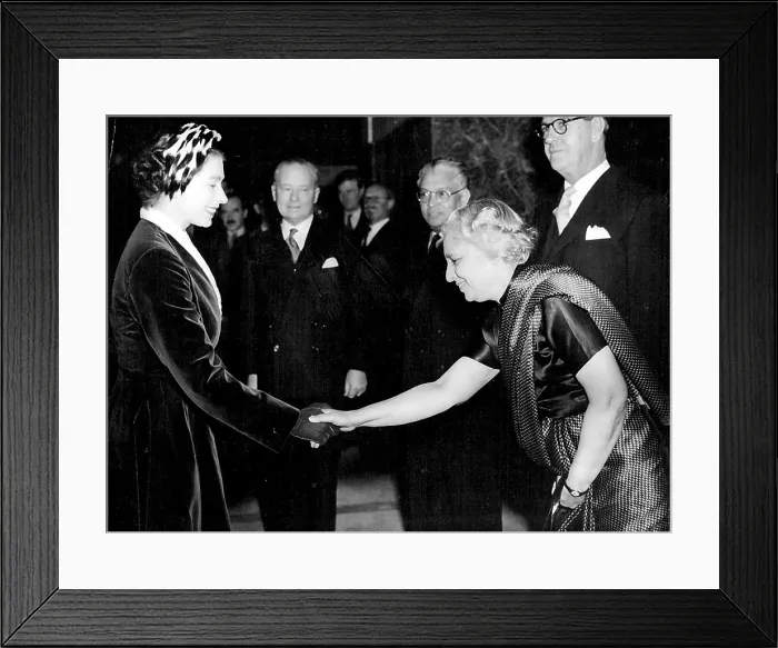 Framed Print : Queen meets Mrs. PanditQueen Elizabeth II shakes hands with Mrs Framed Print : Queen meets Mrs. PanditQueen Elizabeth II shakes hands with Mrs