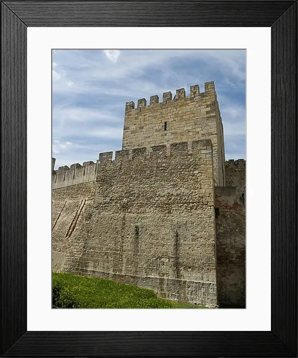 Framed Print : High castle building with stone tower and wall Framed Print : High castle building with stone tower and wall