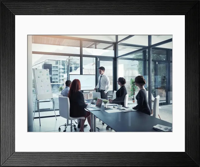 Framed Print : Presentation, training and team building meeting for a report or corporate workshop in a startup company