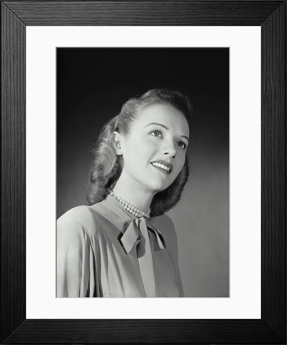 Framed Print : Vintage Photograph. Woman wearing blouse with bow on collar and pearl necklace Framed Print : Vintage Photograph. Woman wearing blouse with bow on collar and pearl necklace