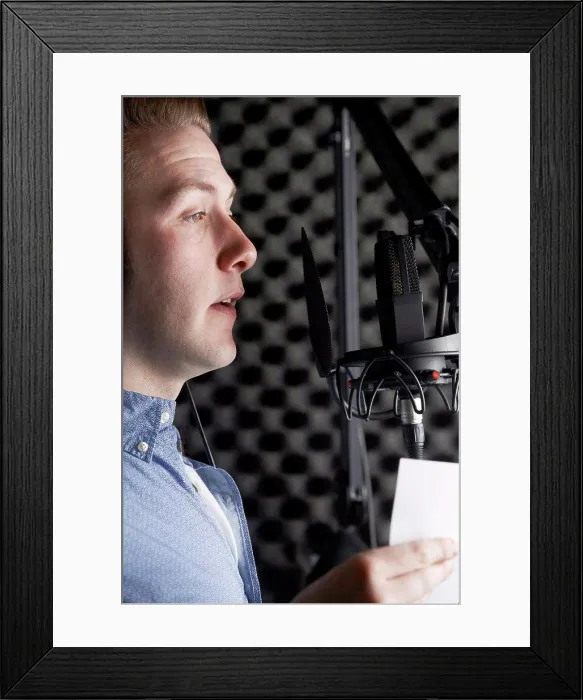 Framed Print : Man In Recording Studio Talking Into Microphone
