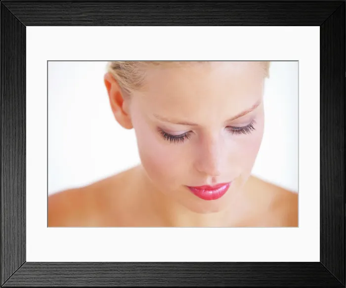 Framed Print : Beauty, studio face and relax woman with facial makeup