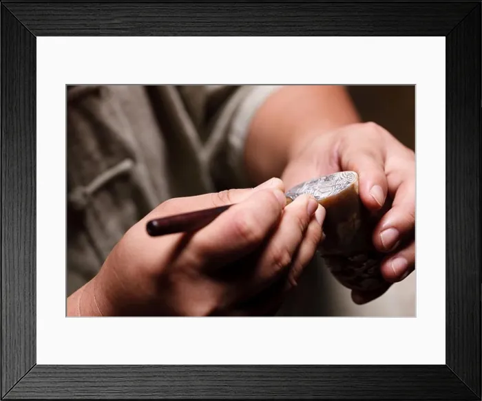 Framed Print : Craftsman carving Chinese character into a Chinese chop Framed Print : Craftsman carving Chinese character into a Chinese chop