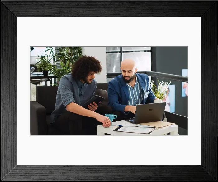 Framed Print : Manager presenting research plan