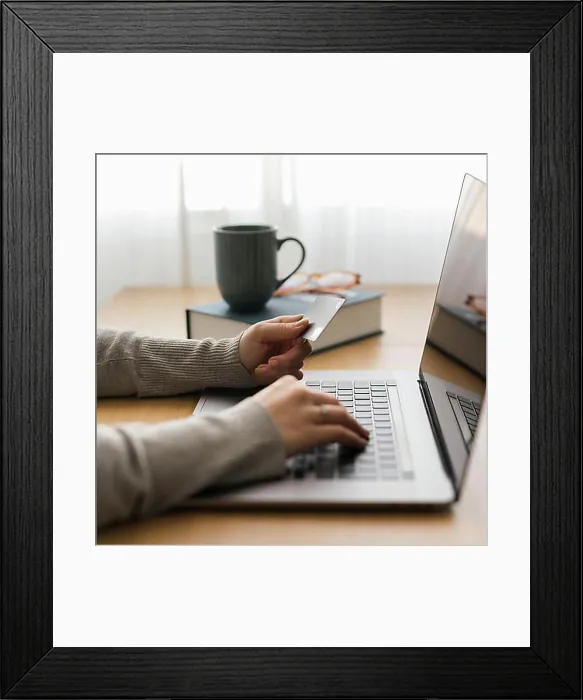 Framed Print : Woman working laptop from home