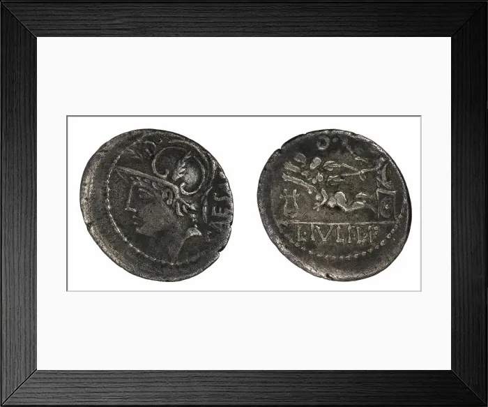 Framed Print : denarius. Iulius Caesar, L. (fl. 103 a.C.), monetary officer, Republika Rzymska, issuer Framed Print : denarius. Iulius Caesar, L. (fl. 103 a.C.), monetary officer, Republika Rzymska, issuer