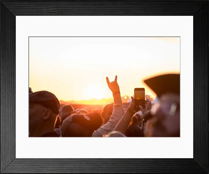 Framed Print : Metal greeting in front of the setting sun at the Wacken Open Air in Wacken Framed Print : Metal greeting in front of the setting sun at the Wacken Open Air in Wacken