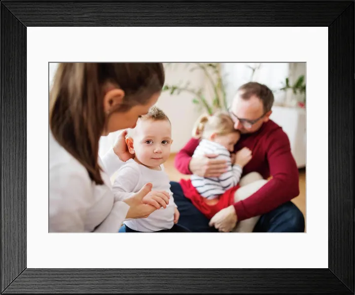 Framed Print : Family portrait. Young happy nuclear family with two kids Framed Print : Family portrait. Young happy nuclear family with two kids