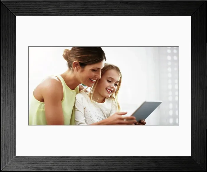 Framed Print : Children, family and tablet for education or learning with mother and daughter in home for research Framed Print : Children, family and tablet for education or learning with mother and daughter in home for research