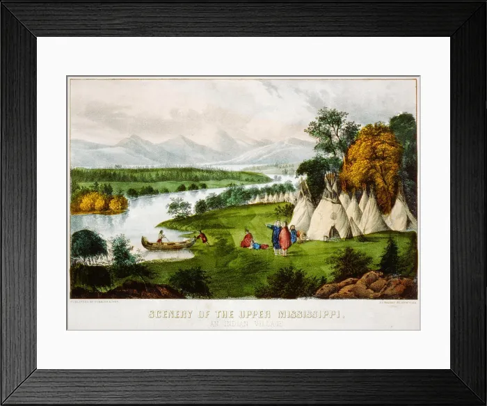 Framed Print : Scenery of the upper Mississippi an Indian village ca 1856-1907 printed