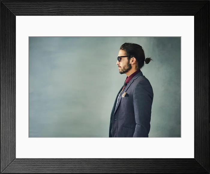 Framed Print : Studio, profile and man in suit for fashion