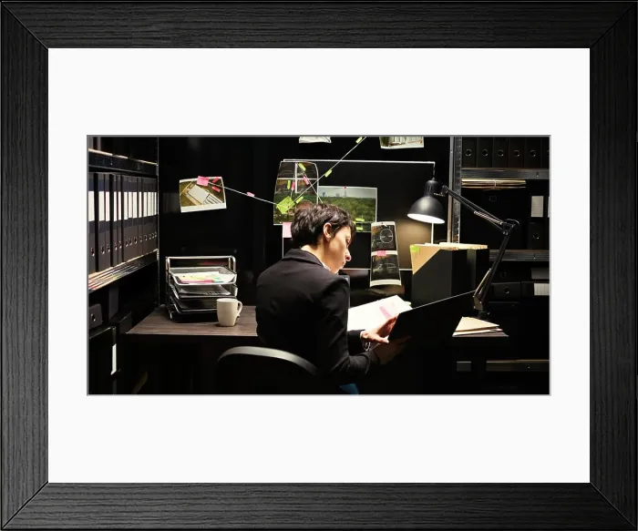 Framed Print : Detective reads valuable information
