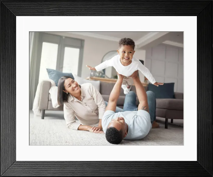 Framed Print : Happy, airplane and family in their home