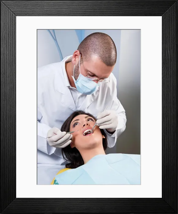 Framed Print : Female patient having her teeth examined by specialist Female patient having her teeth examined by specialist Framed Print : Female patient having her teeth examined by specialist Female patient having her teeth examined by specialist
