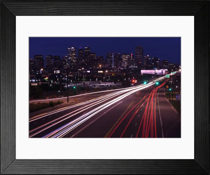 Framed Print : Denver skyline and Colfax Avenue