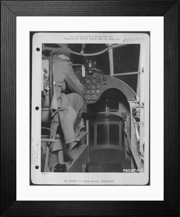 Framed Print : Interior of flying laboratory showing instrument panel in the cockpit of a French Potez-54 at a 90th Photographic