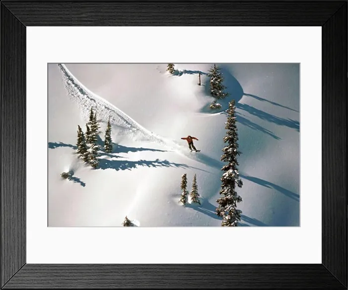 Framed Print : snowboard man powder trees winter Framed Print : snowboard man powder trees winter