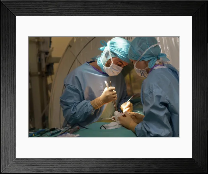 Framed Print : Reportage in the orthopedic surgery operating theatre in Pasteur 2 Hospital