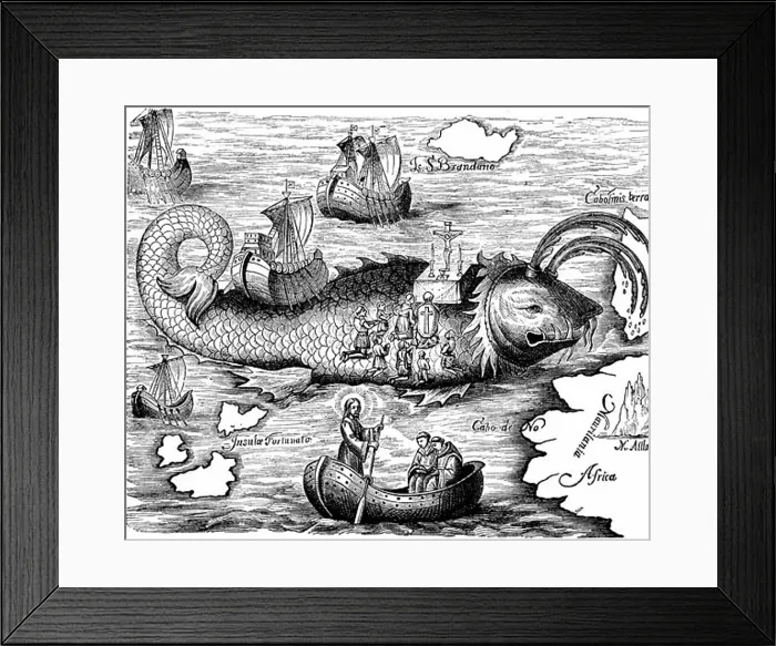 Framed Print : St. Brendan the Voyager Irish saint shown on his 7-year voyage Engraving Framed Print : St. Brendan the Voyager Irish saint shown on his 7-year voyage Engraving