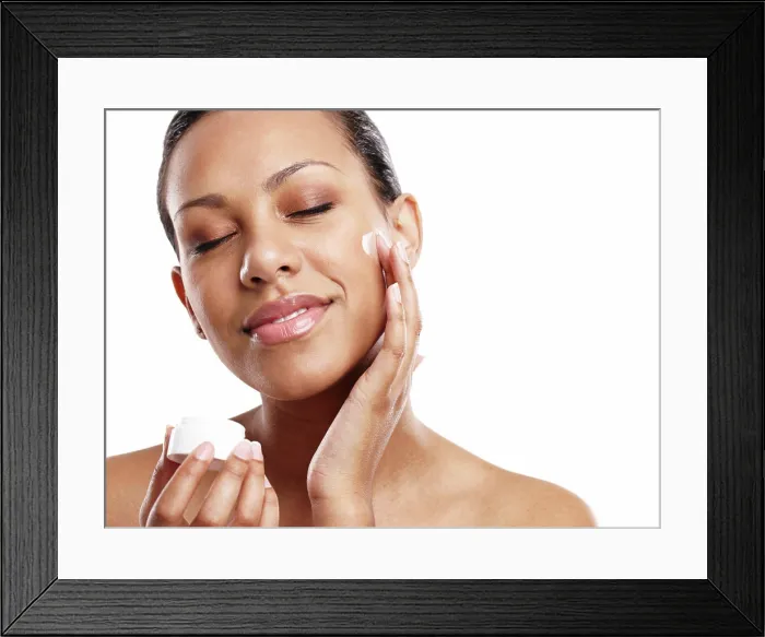 Framed Print : Face, skincare and woman with cream for beauty