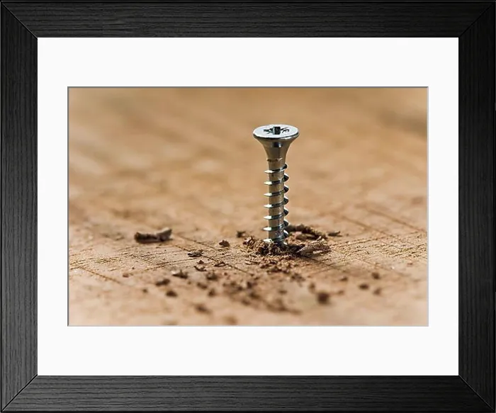 Framed Print : A screw turned in wood with wood chips Framed Print : A screw turned in wood with wood chips