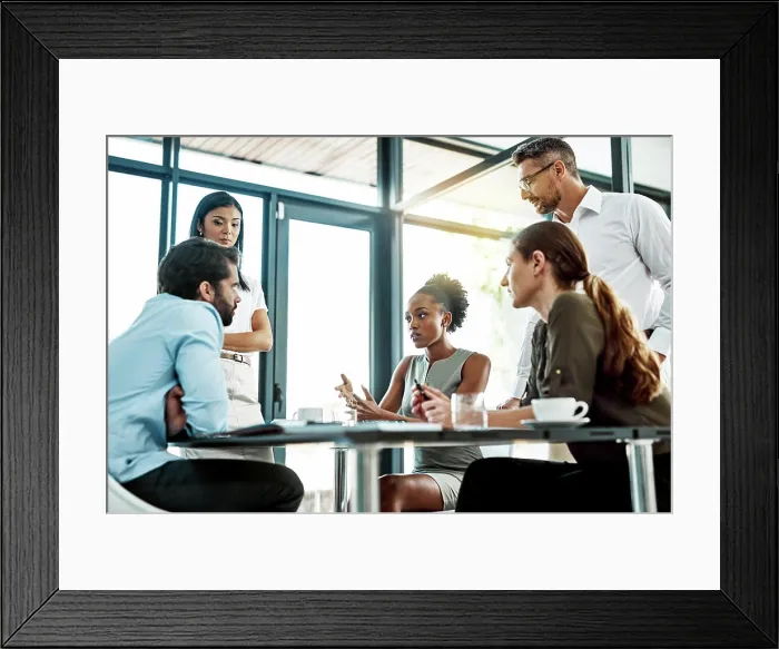 Framed Print : Meeting, talk and business people in office with teamwork for planning strategy Framed Print : Meeting, talk and business people in office with teamwork for planning strategy