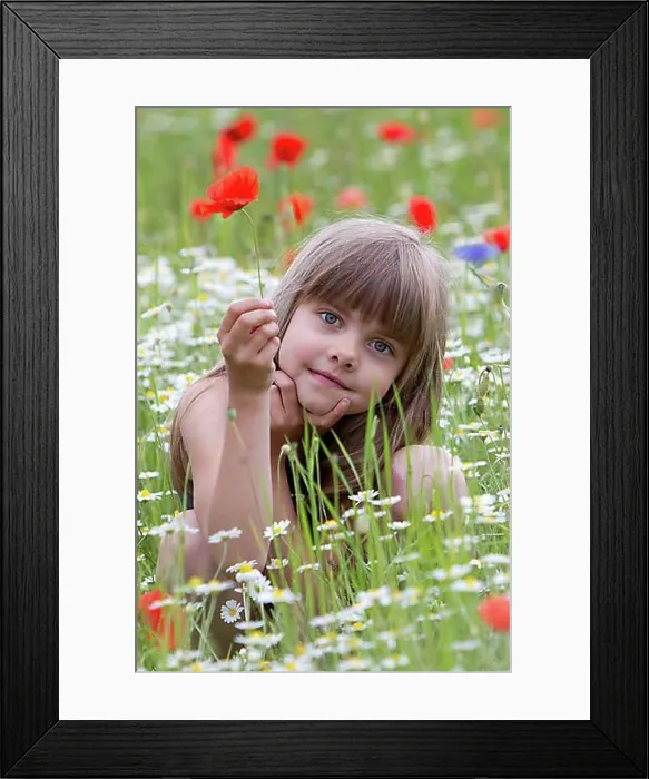 Framed Print : Little girl sitting in a wildflower meadow Framed Print : Little girl sitting in a wildflower meadow