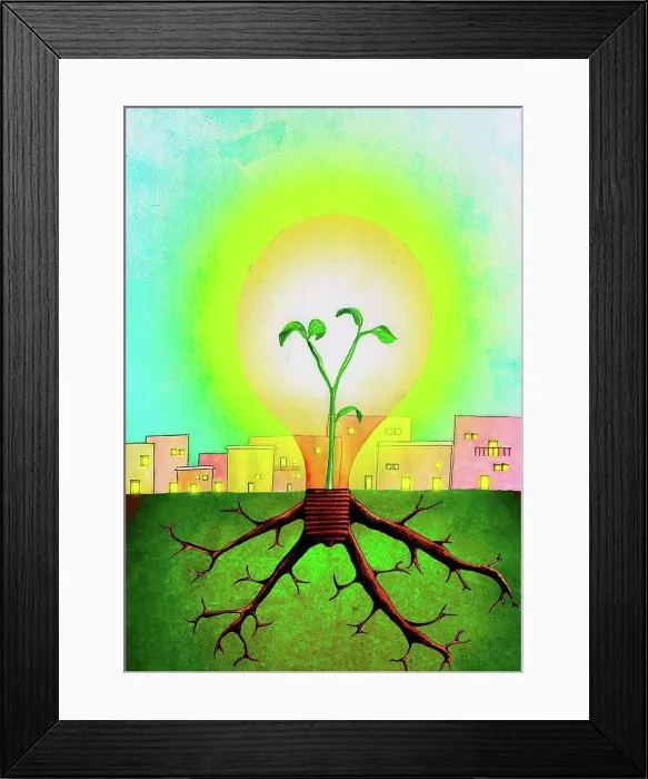 Framed Print : Plant growing inside of a light bulb, illustration Framed Print : Plant growing inside of a light bulb, illustration