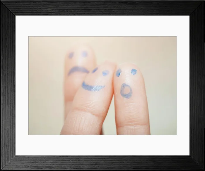 Framed Print : Emotions Three fingers with painting of various emotional faces Framed Print : Emotions Three fingers with painting of various emotional faces
