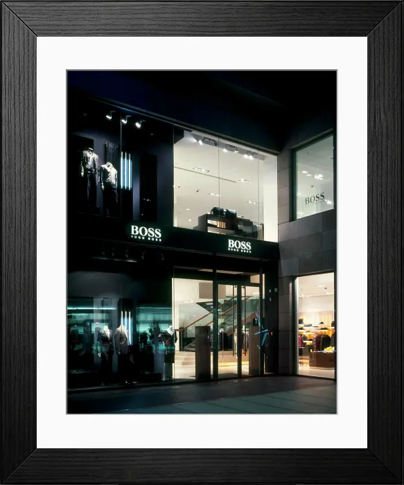 Framed Print : hugo boss shop exterior at night Framed Print : hugo boss shop exterior at night