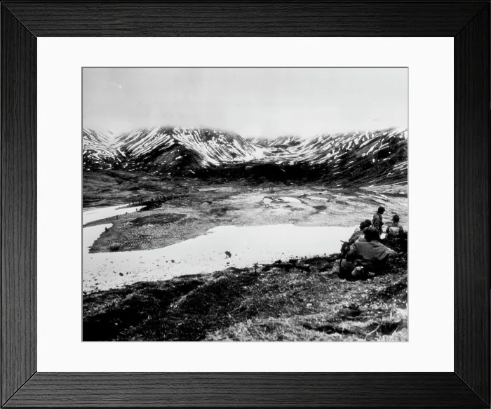 Framed Print : This Is War As Fought On Attu -- Across this valley on Attu ***** above the fog line that obscures the tops of